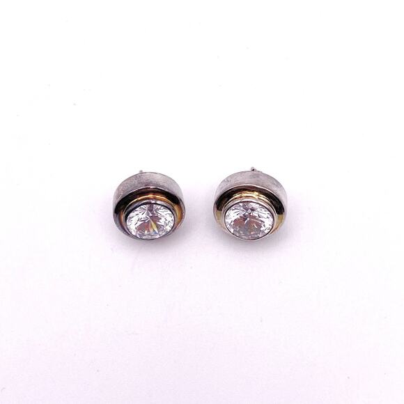 Vintage Sterling Silver Chunky Studs Big CZ Stone - Picture 4 of 6